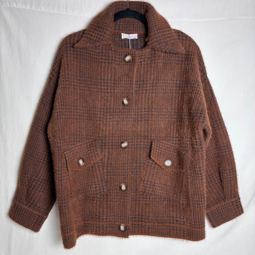 SAGE The Label Lola Plaid Sweater Jacket Small NWT 90s Grunge Cabincore Cozy